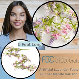 Factory Direct Craft Artificial Lavender Table Runner Mantel Garland - Fake Pink, White and Purple Lavender for Easter Decorating and Spring or Summer Displays (5 Feet Long)