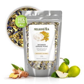 Nelson's Tea Bourbon Ginger Pear - Cut & Sifted Ginger Loose Leaf Tea with Dried Elderflower, Cornflower and Pears (4 oz)