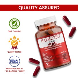 HealthBest High Potency Gentle Iron Capsules 19mg |Slow Release Iron for Faster Absorption, Non-Constipating| Vitamin C, B12, Folate Zinc & Selenium for Anemia, Hemoglobin & Immune Support |60 Count