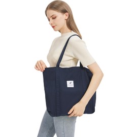 Women's Fabric Bags Tote Bag Plain Shoulder Bag Lightweight Large Capacity Student Shopping Beach Bag, navy