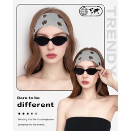 JENSVOIR Grommet Headband for Women, Grey 23cm Hollow Out Elastic Hair Band, Eyelets Punk Grunge Stylish Hairband