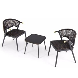 COSTWAY 3PCS Patio Outdoor Garden Furniture PE Rattan Set With Tempered Glass Tabletop