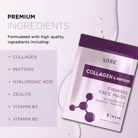 Azure Cosmetics Collagen & Peptides Lifting Facial Sheet - Restoring, Smoothing & Moisturizing Face Mask - Helps Reduce Fine Lines & Wrinkles, Smooths & Repairs - Skin Care Made in Korea - Pack of 5