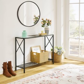 Tajsoon Console Table, 2-Tier Entryway Table, 41.8”L Narrow Sofa Table with Shelves, Entrance Table for Hallway, Entryway, Living Room, Foyer, Corridor, Office, Black & White