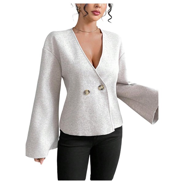 Floerns Women's Wrap V Neck Cardigan Sweater Button Front Bell