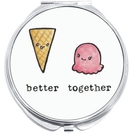 NewCharms Better Together Ice Cream Cone Compact with Mirrors - Perfect Pocket and Purse Size Folding Mirror for Applying Make Up Anywhere