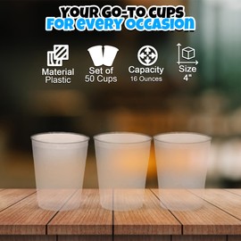 Fun Express 16 oz. Clear Frosted Plastic Cups - 50 Pieces