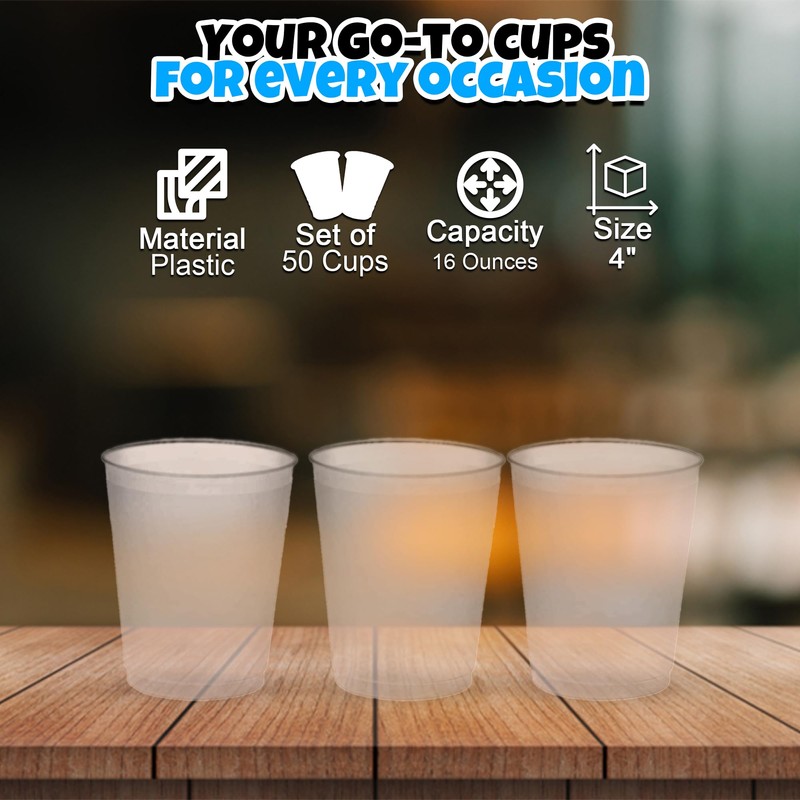 Fun Express 16 oz. Clear Frosted Plastic Cups - 50