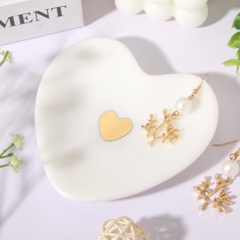 ‌Heart-Shaped Marble Jewelry Trinket Tray with Metal Monogram - 4 Inch Non-Slip Stone Entryway Key Dish Organizer, Bridesmaid Gift for Wedding, Anniversary, Valentine's Day, Home Vanity Decor (Heart)