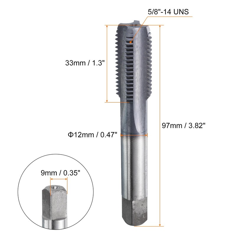 sourcing map 5/8"-14 UNS Thread Tap 6542 Cobalt High-Speed Steel