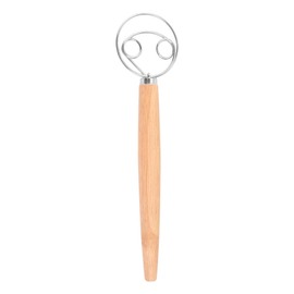 Danish Whisk, 13 Inch Danish Dough Whisk, Stainless Steel Double Holes Bread Mixer with Wooden Handle, Bread Dough, Whisk, Bread, Baking Accessories for Pastries, Desserts, Pizza Dough