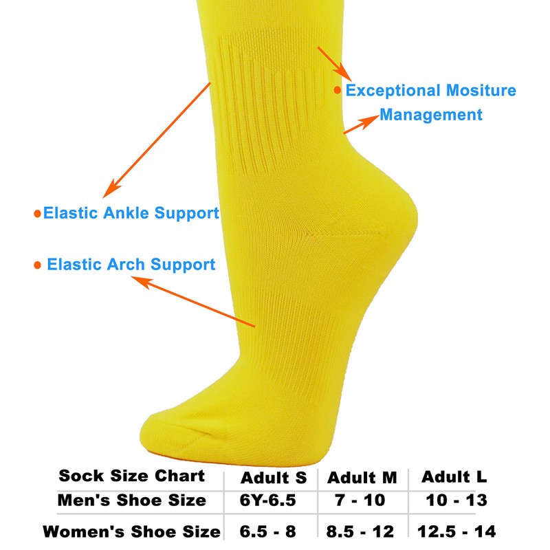 COUVER - Calcetines deportivos de poliéster para fútbol, Amarillo, Small