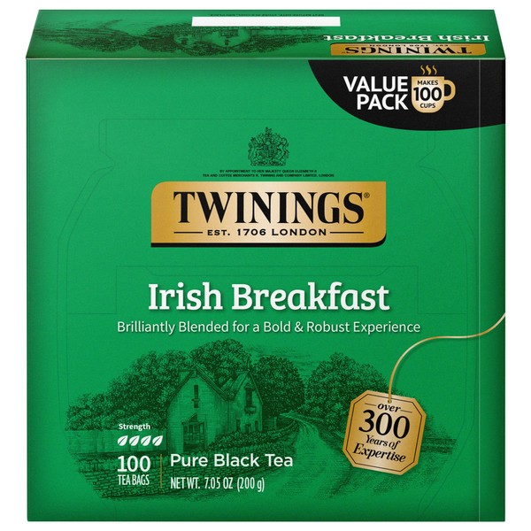 Twinings Irish Breakfast Black Tea Individually Wrapped Bags, 100 Count