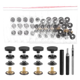 sourcing map 24 Set Leather Snap Fasteners Kit 15mm Metal Snap Button Press Studs Leather Rivets Snaps with 3 Setter Tools for Clothes Jackets Jeans Wears Bags, Black