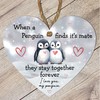 Heart-Shaped Penguin Love Plaque - "When a Penguin Finds Its