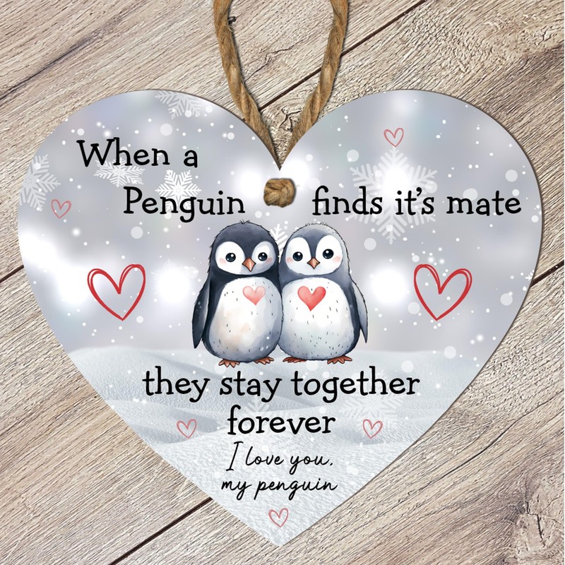 Heart-Shaped Penguin Love Plaque - "When a Penguin Finds Its