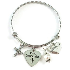 First Communion Bracelet, Communion Gift for Goddaughter, First Holy Communion Gift, Cross Jewelry, 1st Communion Charm Bracelet