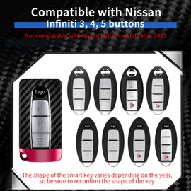 T-carbon Real Carbon Fiber Smart Key Fob Case Shell Cover for Nissan GTR R35 370Z 350Z Infiniti Oval Remote Key，Glossy Black