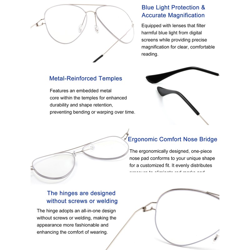 +3.5 Oversized Bifocal Reading Glasses for Women Men - Aviator