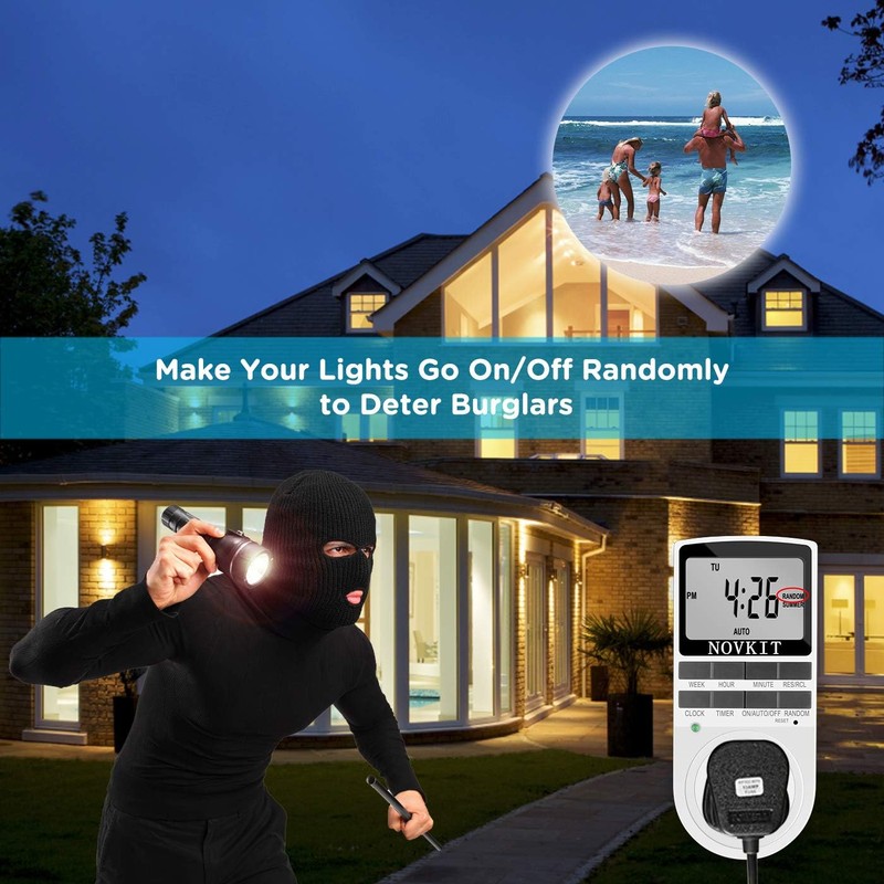 NOVKIT Digital Security Timer Plug Socket Programmable Switch Timer with