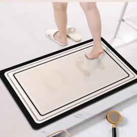 ACCUMTEK Bath Mat Rug, Ultra Thin Bath Rugs,Rubber Bath Mats for Bathroom,Quick Dry,Non-Slip,Fit Under Door Bath Mats for Bathroom Floor Bathtub,Machine Washable, Beige 24"x17"