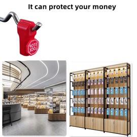 Asmahlaia Peg Hook Stop Lock with Stop Sign,Include 1 Removal Tool,Anti-Theft Stop Lock Pegboard Hook Lock Slat Wall Hook Locks 100 Pcs Plastic Red Security Lock