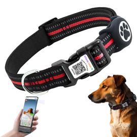 Airtag Dog Collar - Dual-Layer Waterproof Case, QR Code, Adjustable & Reflective, Soft Lining, Safety Lock, Fits All Breeds, Everlasting, No Fee （Red, M