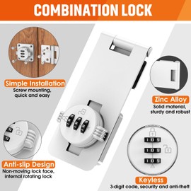 Keyless Cabinet Lock with Combination, Locker Code Lock with 3-Digit Combination, Security Door Latch for Drawers, Lockers, Small Doors, Closets, Refrigerators (White-2pcs)