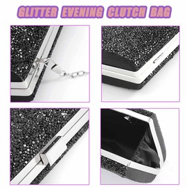 ELABEST Glitter Evening Clutch Bag Double Sided Diamond Bag Crossbody Purse Wedding Party Bag for Women (Black)
