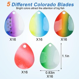 Spinner Blades Fishing Lures Kit, 80pcs Colorful Colorado Blades DIY Lure Making Supplies Fishing Spoon Blades for Inline Spinners Walleye Rigs Making Kit
