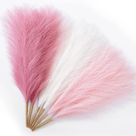 Serwalin Pampas Grass Pink Decor 17.7 Inch 6pcs, Faux Pampas Grass Home Decor