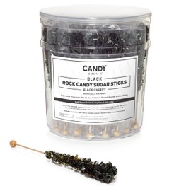 Black Rock Candy Sugar Sticks - Black Cherry Flavored - 36 Individually Wrapped Candy Party Favors