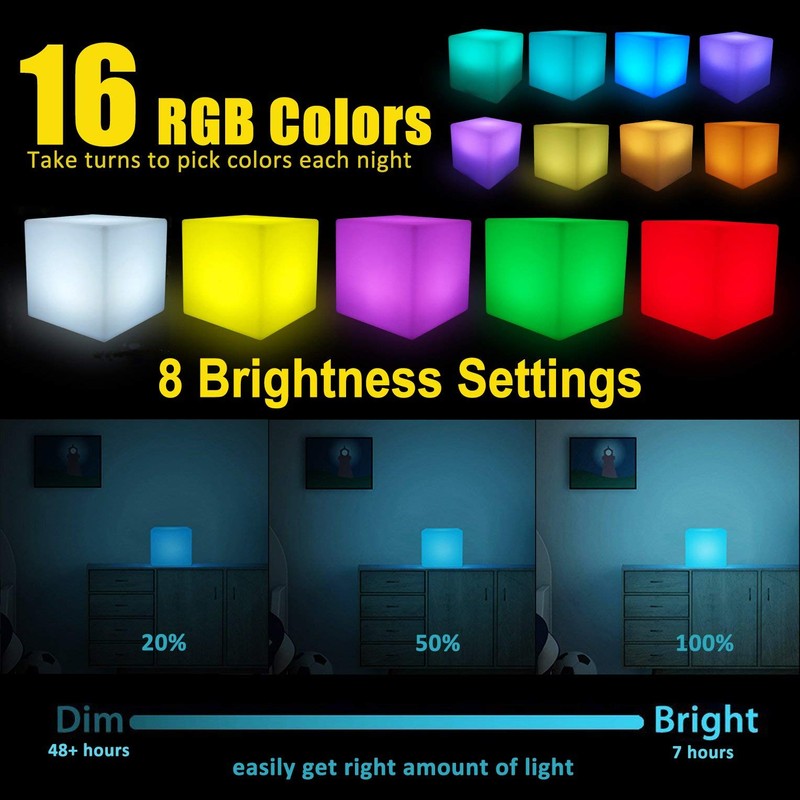 COPU 8-inch Waterproof LED Light Cube, USB Rechargeable Mood Light,
