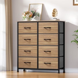 YITAHOME Dresser with 8 Drawers - Fabric Storage Tower, Organizer Unit for Bedroom, Living Room, Hallway, Closets - Sturdy Steel Frame, Wooden Top & Easy Pull Fabric Bins, Burlywood Grain