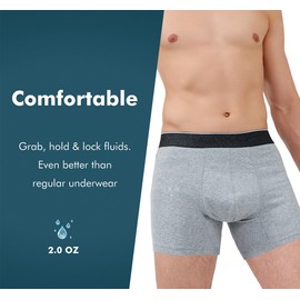 AIRCUTE - Ropa interior lavable de absorción para incontinencia urinaria para hombres, calzoncillos tipo calzones para fugas de vejiga, 60 ml, paquete de 3, Gris, Small