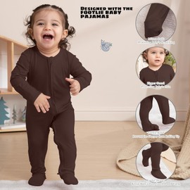 Gaiibbt 3 Pcs Baby Long Sleepers Pajamas One Piece Footies Rompers-navy+charcoal grey+brown-12-18M