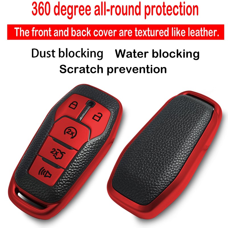 Kirsnda for Ford Key fob Cover,Texture case,with Keychain,Key Shell/Skin,5-Buttons fit