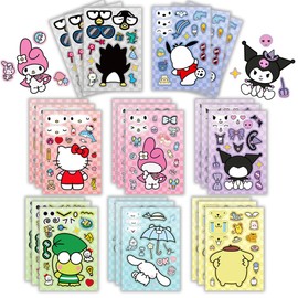 Cute Anime Stickers for Kids, 24 Sheets Make Your Own Cartoon Anime Stickers, Make a Face Stickers for Teens Girls Boys, Classroom Rewards, Princess Themed Art Craft Party Supplies