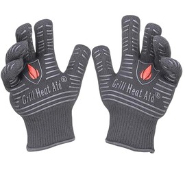 GRILL HEAT AID BBQ Grill Gloves Heat Proof for Grilling – Fireproof 1472°F Heat-Resistant Grill Mitts for Outdoor Barbecue and Smoker, Campfire, Fire Pit, Oven Glove with Fingers for Baking Pizza