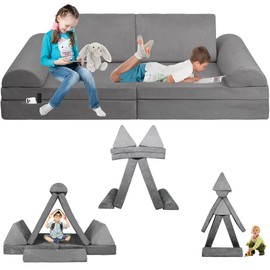 LFCREATOR Kids Play Couch,Modular Couch for Toddler and Baby Playroom/Bedroom,Imaginative Convertible Play Couch for Boys Girls.Gift for Kids,Grey