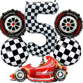 Race Car Balloons Party Decorations, Black and White Checkered Balloons, 40 Inch Number Balloons Racing Theme Party Supplies (5)