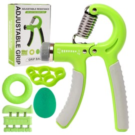 Hand Trainer Set with Adjustable Resistance, 5-Piece Finger Trainer Set with Grip Ball, Hand Muscle Trainer, Black (Green Without Counting Function)
