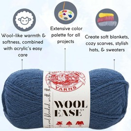 Lion Brand Wool Ease Denim 620-114 (6-Skeins - Same Dye Lot) Worsted Medium #4 Acrylic, Wool Yarn for Crocheting and Knitting with Project Bag