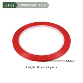 YOKIVE 5 Pcs Whiteboard Tapes, Graphic Tape Pinstripe Tapes for Graphic, Chart Marking, Art, Crafts (Red, 1/8-inch)