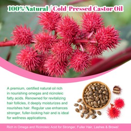 Castor Oil Organic Cold Pressed Unrefined Glass Bottle - Boost Hair Growth for Thicker, Fuller Hair, Lashes & Eyebrows, Deep Hydration for Healthy Hair & Skin Care, 2 Fl Oz