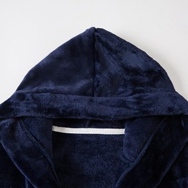 LANKMEI 2 Piece Boys Robe Cute Cartoon Pattern Hooded Fleece Bathrobe Comfy Plush Flannel Long Robes Toddler Winter Robe Sleepwear with Belt, Navy Blue/Royal Blue, Tag 120 = 5T