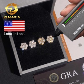 Ready Shipping Moissanite Earrings Screw Back Flower Stud Earrings 925 Silver Hip Hop Earring for Men and WomenSize: 8mm, Color: Silver
