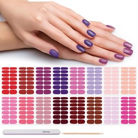 DANNEASY 16 Sheets Pink Red Nail Wraps Solid Color Nail Polish Strips for Women Gel Nail Strips Self Adhesive Nail Polish Stickers Fingernail Stickers Manicure Kit with 1pc Nail File, Cuticle Stick