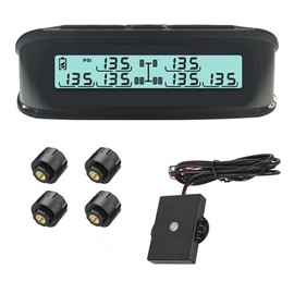 Tyona RV Tire Pressure Monitoring System, (0-199PSI) Black Truck/Trailer Solar TPMS with 4 Sensors,TB4Upgraded 6 Alert Modes, wiht Repeater Long Distance Signal Transmission for RV Trailer Trucks