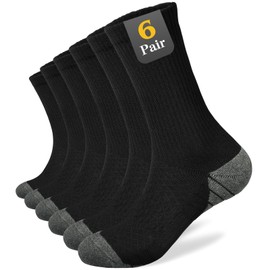 Cevapro Mens Socks Cushioned Sport Socks Breathable Cotton Socks, Anti Blister Wicking Unisex Crew Socks, Athletic Socks for Walking Hiking Work Running Trainer Outdoor 6 Pairs